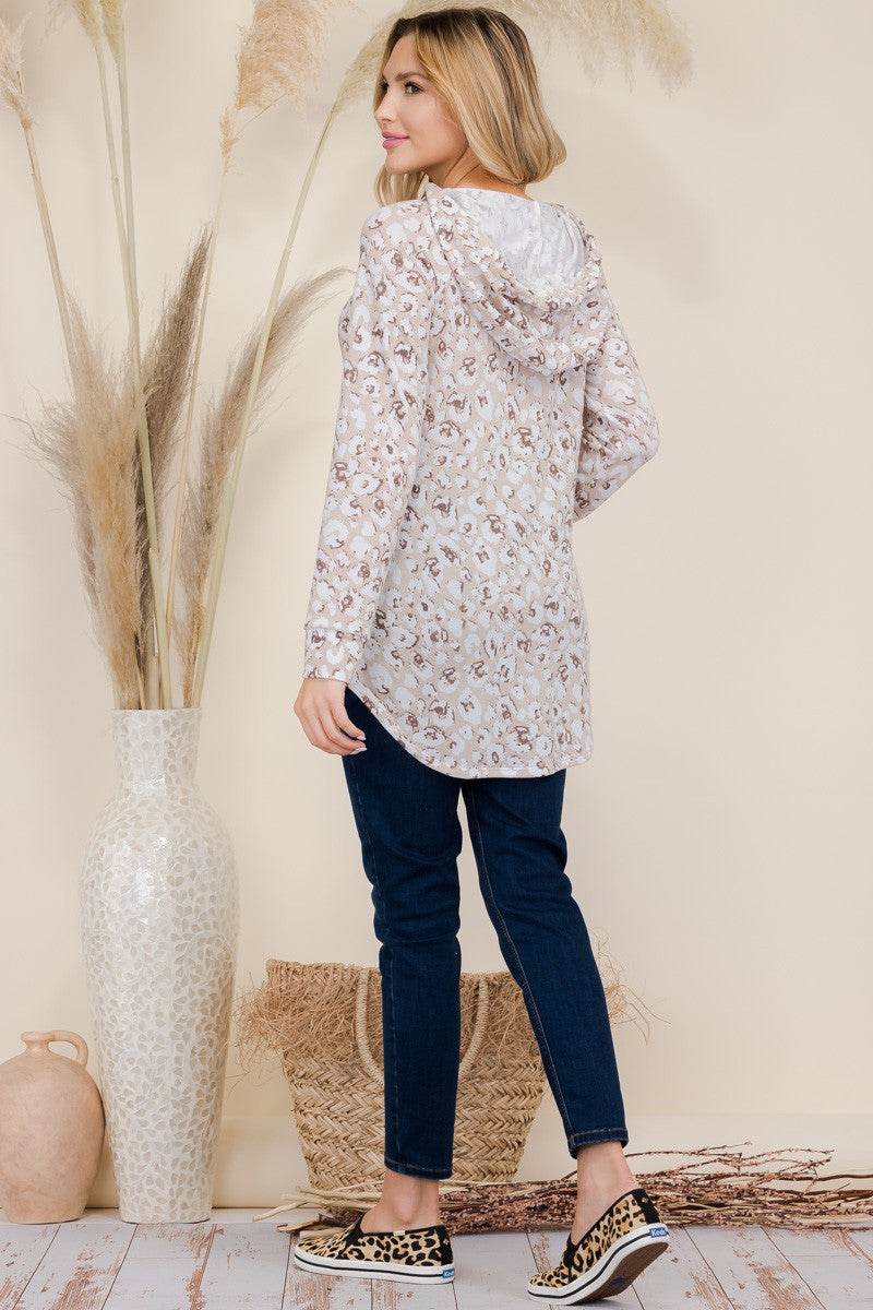 Celeste Full Size Drawstring Leopard Long Sleeve Hooded Blouse - Hovatok