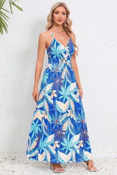 Printed Surplice Maxi Cami Dress - Hovatok