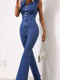 V-Neck Sleeveless Denim Jumpsuit - Hovatok