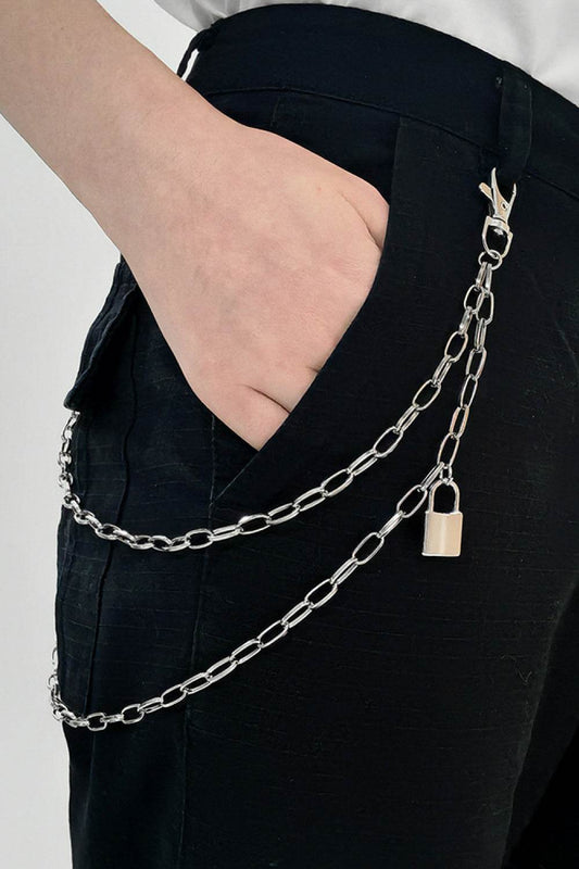 Double Layered Iron Chain Belt with Lock Charm - Hovatok