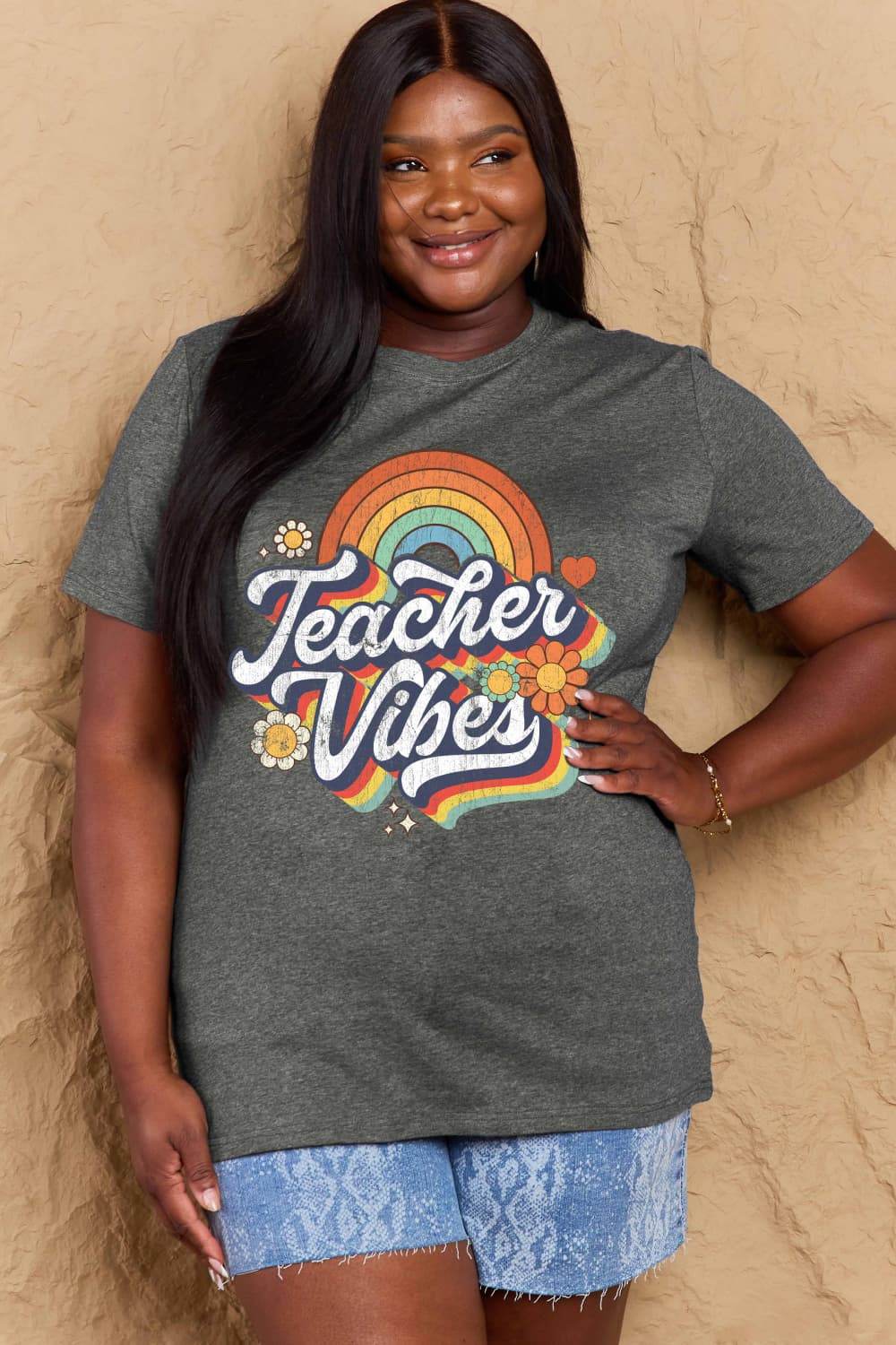 Simply Love Full Size TEACHER VIBES Graphic Cotton T-Shirt - Hovatok