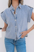 Snap Down Cap Sleeve Denim Top - Hovatok