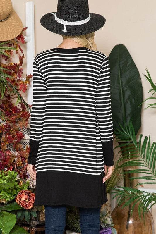 Celeste Full Size Striped Button Up Long Sleeve Cardigan Plus Size - Hovatok