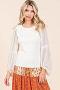 Mittoshop Mixed Media Textured Knit Chiffon Long Sleeve Top - Hovatok