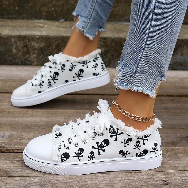 Raw Hem Printed Canvas Sneakers - Hovatok