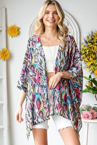 Heimish Full Size Multi Color Snake Open Cardigan Plus Size - Hovatok