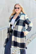 Double Take Full Size Plaid Button Up Lapel Collar Coat - Hovatok