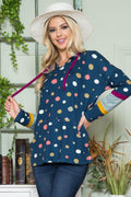 Celeste Full Size Polka Dot Drawstring Hoodie - Hovatok