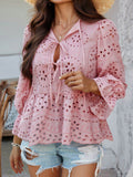 Devine Tie Front Flounce Sleeve Peplum Blouse - Hovatok