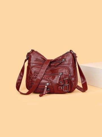 Multi Pockets PU Leather Shoulder Bag - Hovatok