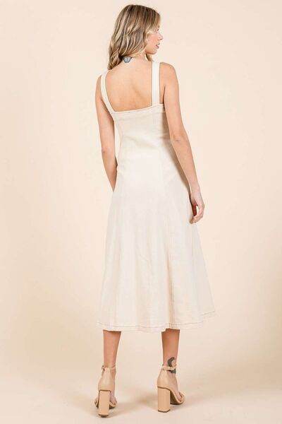 Mittoshop Stretch Twill Decor Button Sleeveless Midi Dress - Hovatok