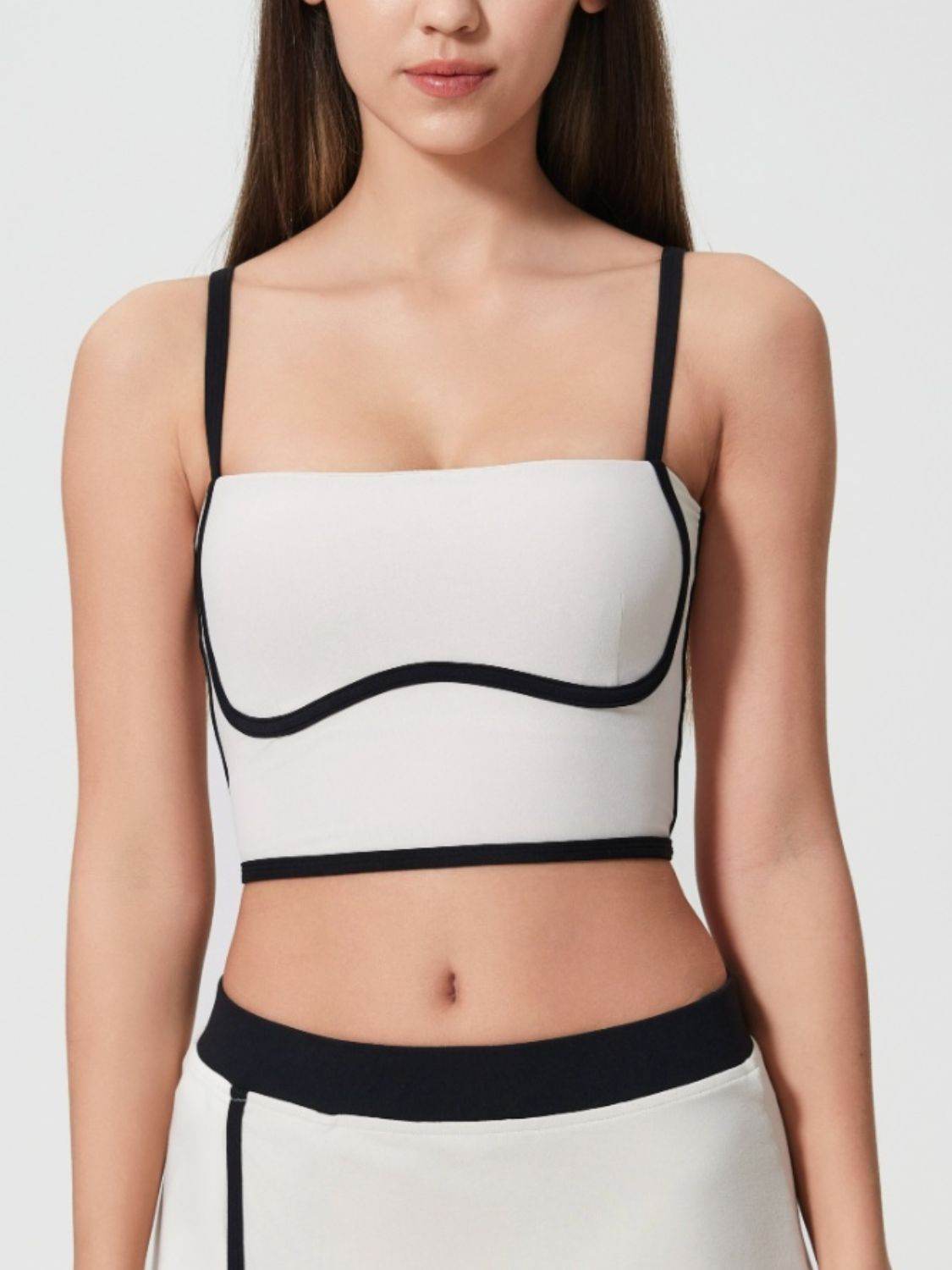 Millennia Contrast Trim Square Neck Active Cami with Detachable Chest Pads - Hovatok