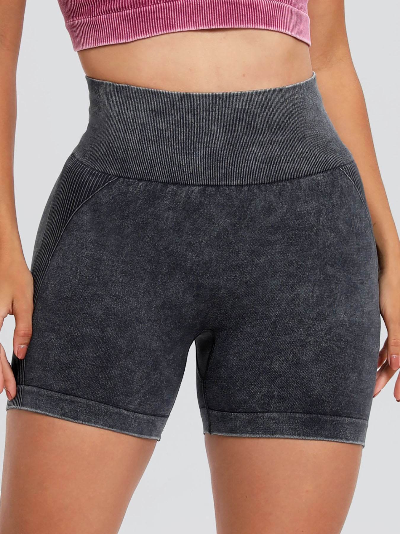 Washed High Waist Active Shorts - Hovatok