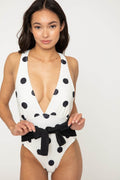 Marina West Swim Beachy Keen Polka Dot Tied Plunge One-Piece Swimsuit - Hovatok