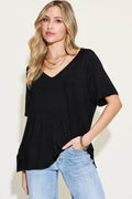 Basic Bae Full Size Bamboo Slit V-Neck Short Sleeve T-Shirt - Hovatok
