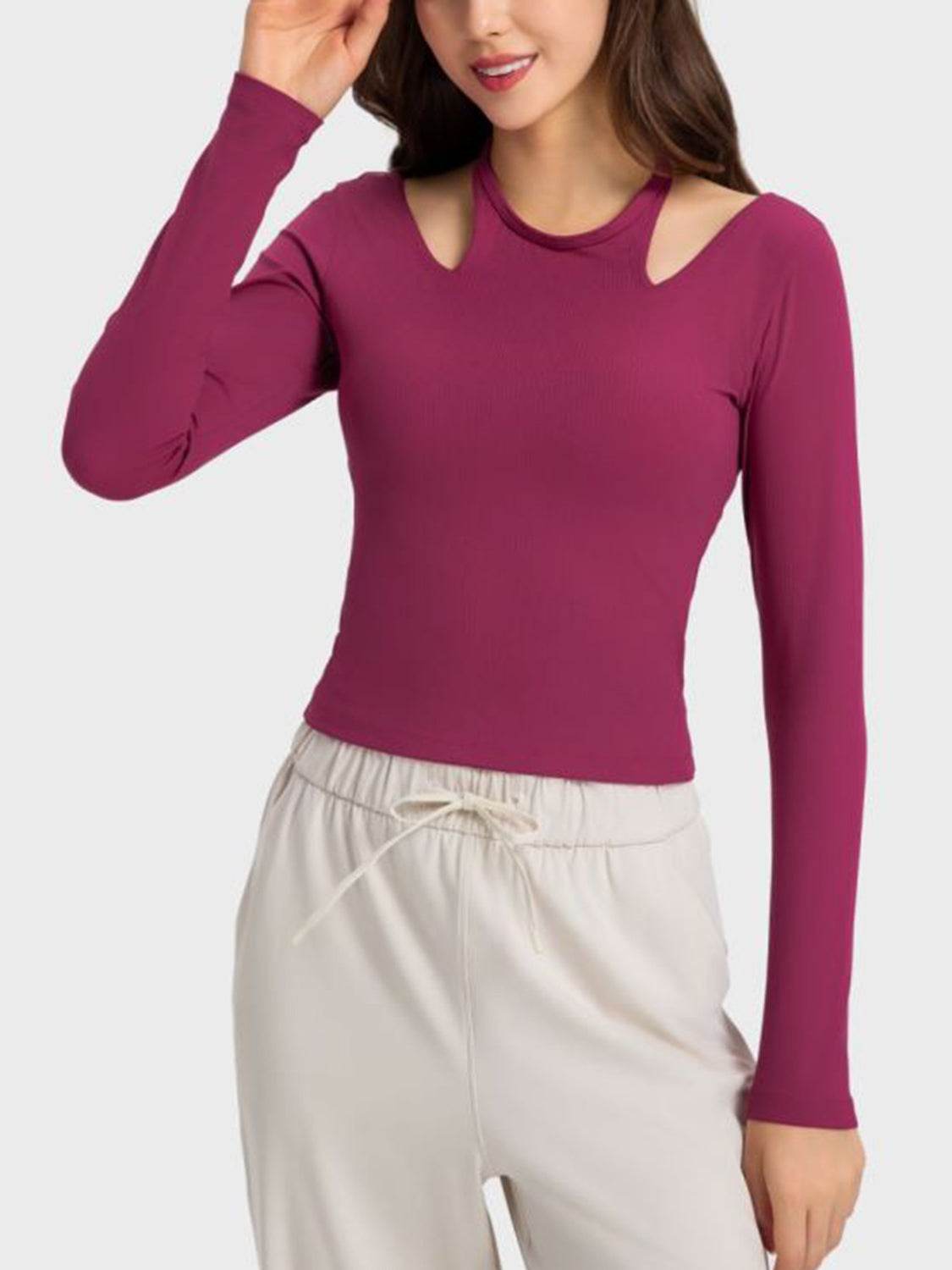 Millennia Halter Neck Long Sleeve Sporty Top - Hovatok