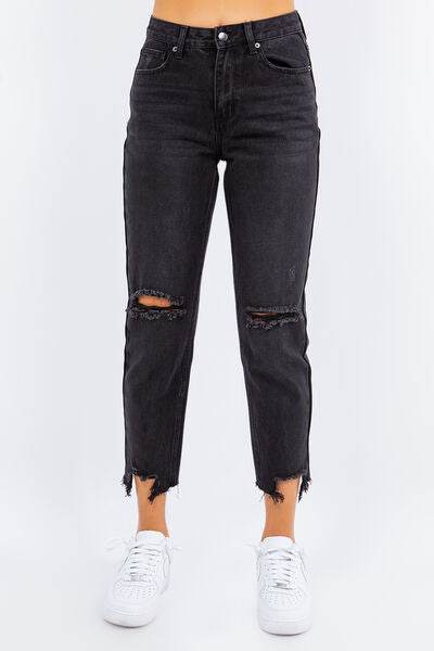 American Bazi High Waist Distressed Cropped Straight Jeans - Hovatok