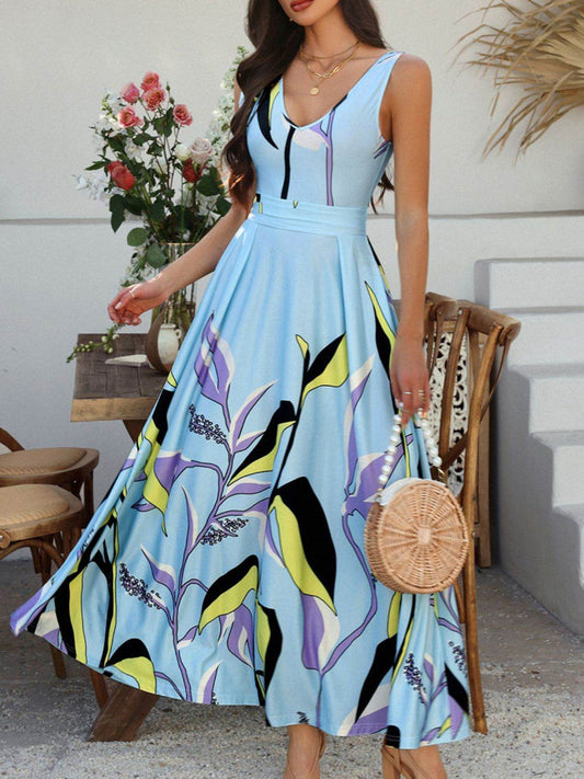 Devine Printed Sleeveless Maxi Dress - Hovatok