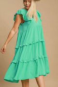 Umgee Full Size Ruffle Tiered Cap Sleeve Midi Dress Plus Size - Hovatok