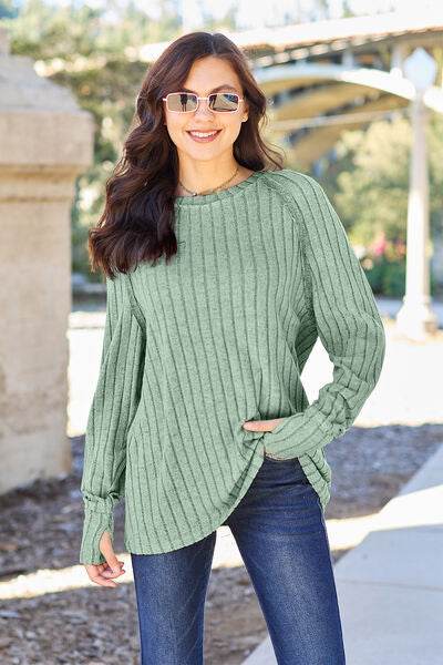 Basic Bae Full Size Ribbed Round Neck Long Sleeve Knit Top - Hovatok