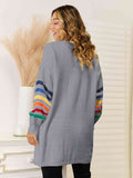 Angel Wings Striped Open Front Dropped Shoulder Cardigan - Hovatok