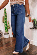 Front Pocket Patch High Waisted Wide Leg Jeans - Hovatok