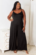 Double Take Full Size Soft Rayon Spaghetti Strap Tied Wide Leg Jumpsuit - Hovatok