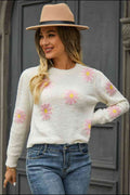 Angel Wings Flower Pattern Round Neck Short Sleeve Pullover Sweater - Hovatok