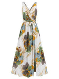 Slit Tied Printed Surplice Dress - Hovatok