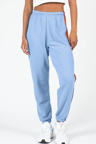 Contrast Striped Elastic Waist Active Pants - Hovatok