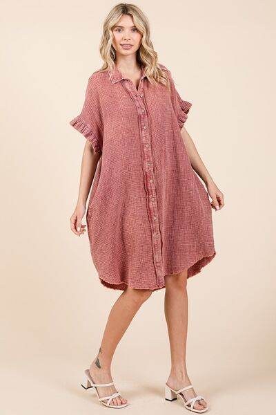 Mittoshop Mineral Wash Cotton Gauze Mini Shirt Dress - Hovatok