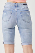 RISEN High Rise Distressed Denim Bermuda Shorts - Hovatok
