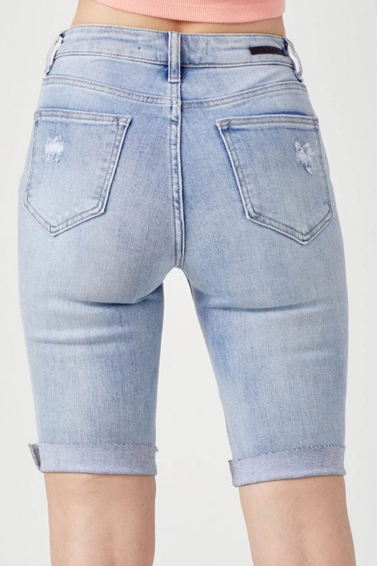 RISEN High Rise Distressed Denim Bermuda Shorts - Hovatok