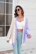 Angel Wings Open Front Contrast Color Balloon Sleeve Cardigan - Hovatok