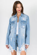 American Bazi Distressed Frayed Hem Denim Jacket - Hovatok