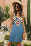 Geometric V-Neck Spaghetti Strap Cover Up Dress - Hovatok