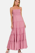 Zenana Woven Smocked Tiered Cami Maxi Dress - Hovatok