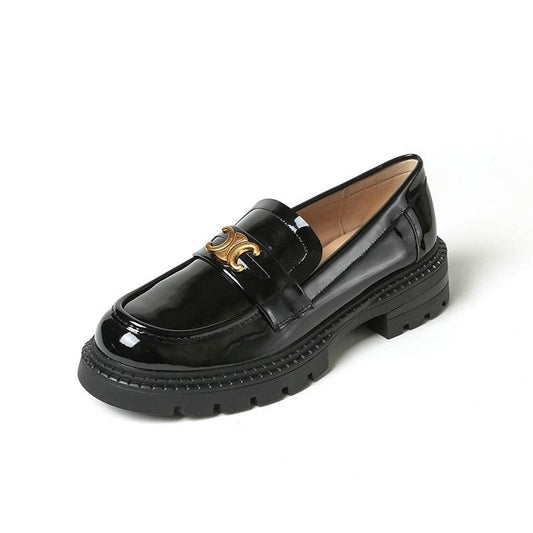 Round Toe Block Heel Loafers - Hovatok
