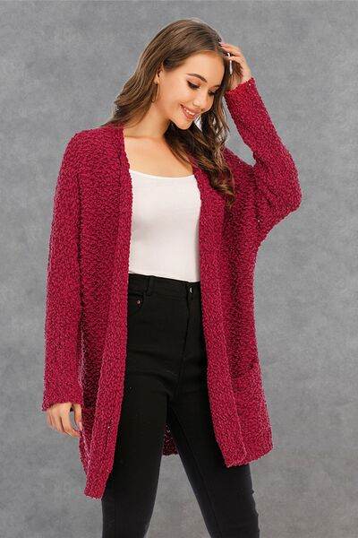 Angel Wings Pocketed Open Front Long Sleeve Cardigan - Hovatok