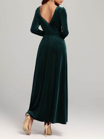 Velvet Square Neck Long Sleeve Dress - Hovatok