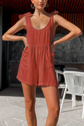 Full Size Scoop Neck Tie Shoulder Romper - Hovatok