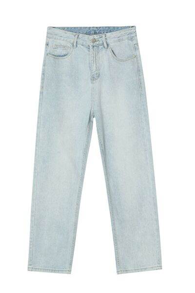 Washed Straight-Leg Slim Jeans - Hovatok