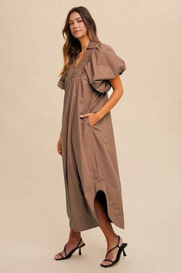 Annie Wear Smocked Puff Sleeve Midi Dress - Hovatok