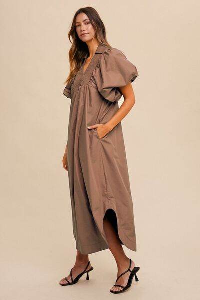 Annie Wear Smocked Puff Sleeve Midi Dress - Hovatok