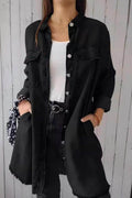 Full Size Raw Hem Button Up Long Sleeve Denim Top Plus Size - Hovatok