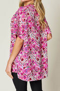 Double Take Full Size Printed V-Neck Short Sleeve Blouse - Hovatok