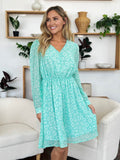 Double Take Full Size Printed Ruched V-Neck Long Sleeve Dress - Hovatok