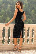 Sequin Sleeveless Slit Dress - Hovatok