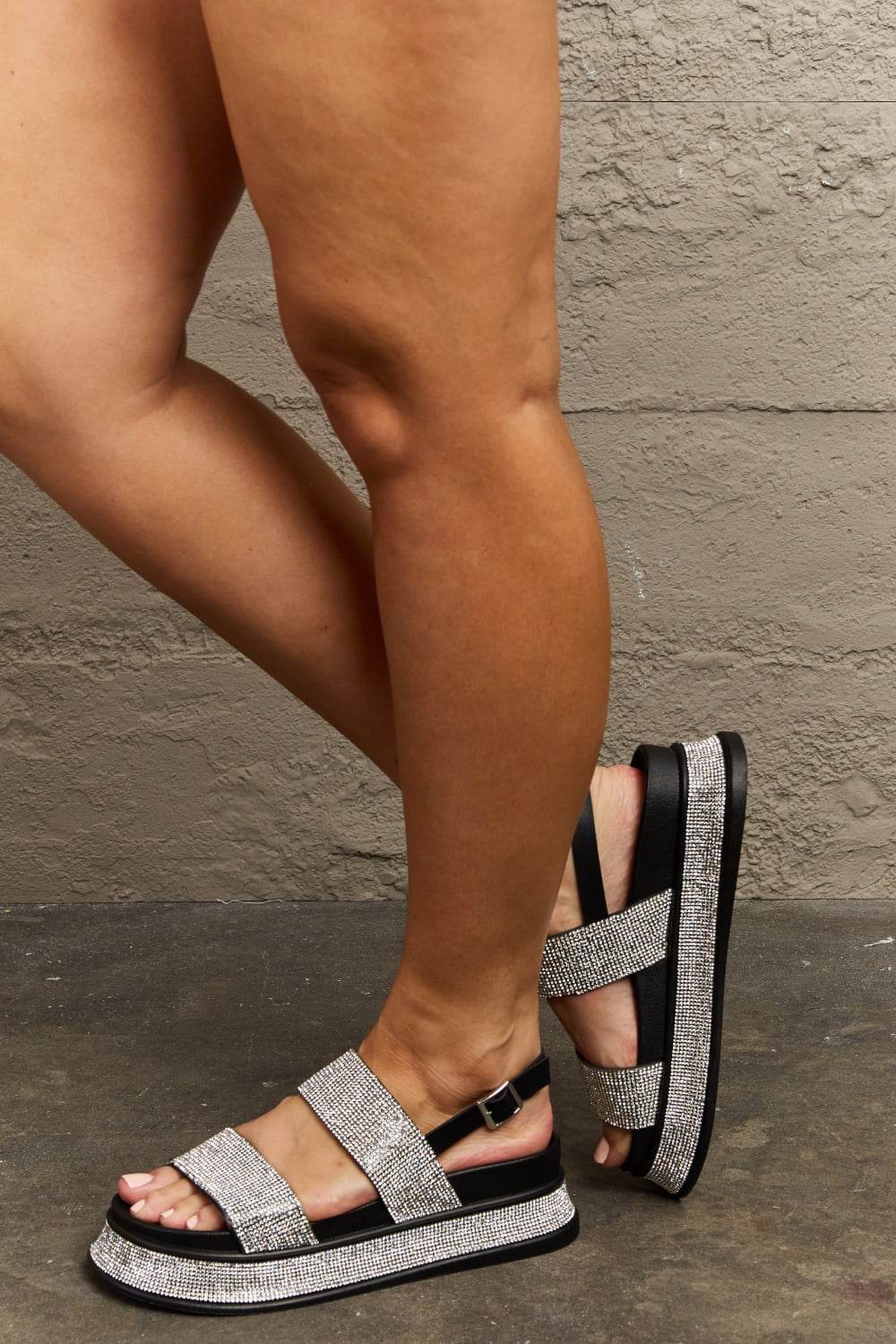 Qupid Shine On Platform Rhinestone Slingback Sandal - Hovatok