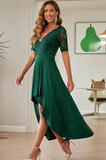 Lace Cutout V-Neck Short Sleeve Dress - Hovatok